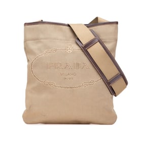 Prada Logo Jacquard Crossbody Shoulder Bag in Beige and Brown Canvas for Women