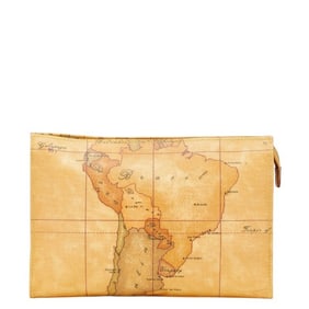 Prima Classe Map Print Clutch Bag/Second Bag, Brown PVC, Men's