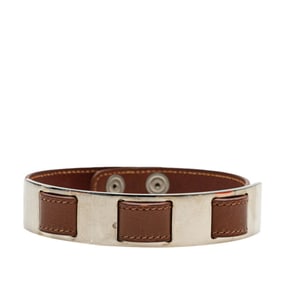 Hermes choker in brown and silver leather metal for women.