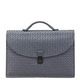 Bottega Veneta Intrecciato Business Bag Briefcase Gray Leather Men's BOTTEGA VENETA