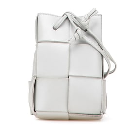 Bottega Veneta Maxi Intrecciato Mini Cassette Crossbody Bucket Bag/Shoulder Bag in Gray Lambskin for
