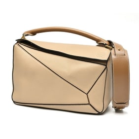 LOEWE Puzzle Bag Medium Shoulder Soft Grain Calfskin Greige K-158778