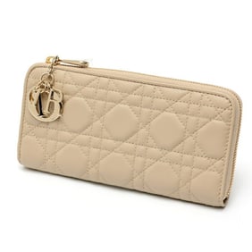 Christian Dior Dior Lady Voyage Wallet Round Zip S0007ONMJ Cannage Lambskin Beige B-158604