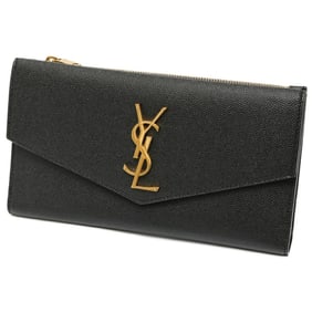 Saint Laurent Uptown Large Flap Wallet 582124 Grained Leather Black E-158791