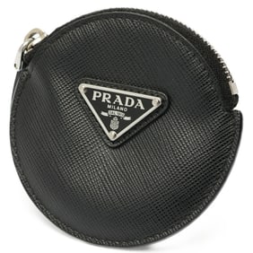 PRADA Saffiano Triangle Coin Case 1MM006 Leather Black 70234