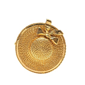 CHANEL Straw Hat Ribbon Brooch Gold Plated Women's