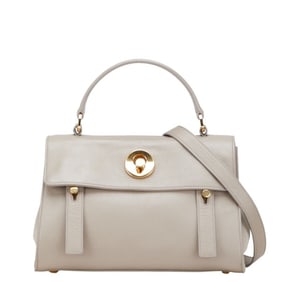 Saint Laurent Muse Two Handbag/Shoulder Bag, 2-Way, 368229, Greige Leather and Canvas, Women's,