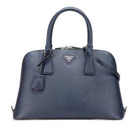 Prada Saffiano Triangle Logo Plate Handbag/Shoulder Bag, 2-Way, Navy Leather, Women's, 1BA837