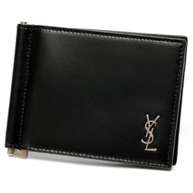 Saint Laurent Tiny Cassandra Bill Clip Wallet Money 607738 Matte Leather Black S-158583