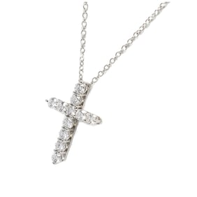 Tiffany Small Cross Necklace Pt950 Diamond 40.6cm A-158737
