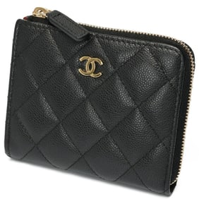 CHANEL L-Shaped Fragment Case Compact Wallet AP3999 Caviar Skin Black E-158749