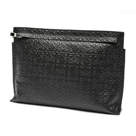 LOEWE Repeat Anagram T Pouch Clutch Bag Leather Black E-158665