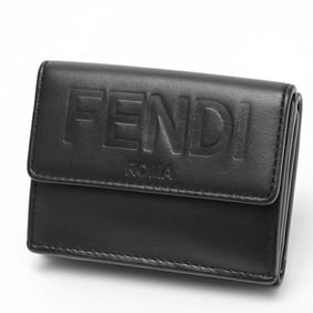 FENDI Embossed Tri-fold Compact Wallet 8M0395 Leather Black S-158515