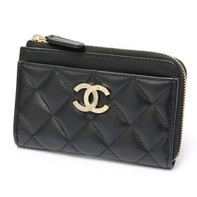 CHANEL Matelasse L-Shaped Coin and Card Case AP4344 Lambskin Black S-158679