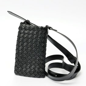 Bottega Veneta Phone Pouch Smartphone Holder Shoulder Bag 567029 Intrecciato Leather Black S-158595