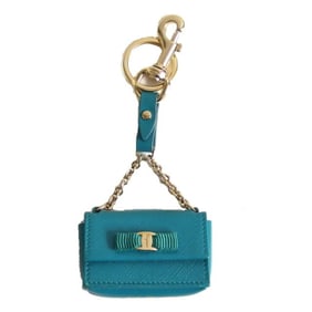 Salvatore Ferragamo Vara Ribbon Bag Charm Key Ring Blue-Green