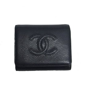 Chanel caviar skin tri-fold compact wallet black