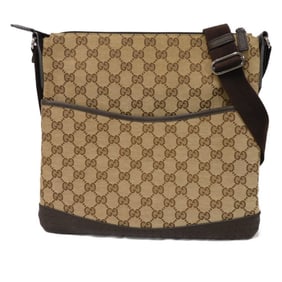 Gucci shoulder bag, perforated leather, embossed calfskin, brown, GG canvas, beige, 145857, for men