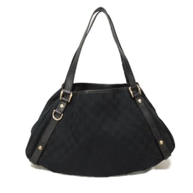 Gucci Abbey Double G Calfskin Shoulder Bag in GG Canvas (Black) 130736 for Women