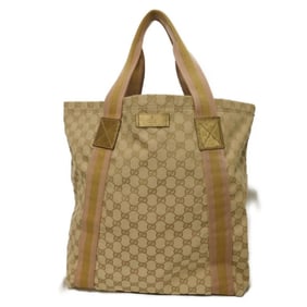 Gucci Tote Bag, GG Canvas, Cotton Calfskin, Light Pink, Gold Embossed, Beige, 189669, Women's