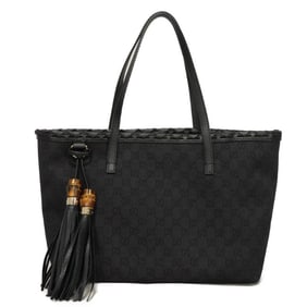 Gucci GG Denim Calfskin Tote Bag with Tassel Charm, Black, 354665, Men's and Women's
