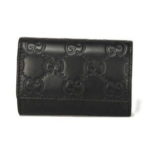 Gucci GUCCI Key Case, Guccissima, 6-Key Chain, Double G Embossed, GG Shima, Black, 138093,