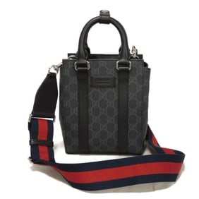 Gucci Mini Tote Bag with Embossed Web Stripe Shoulder in GG Supreme Black (696010) for Men