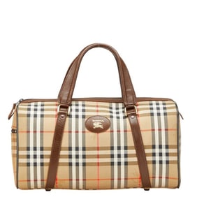 Burberry Nova Check Shadow Horse Boston Bag in Beige and Brown Canvas Leather. Women's.