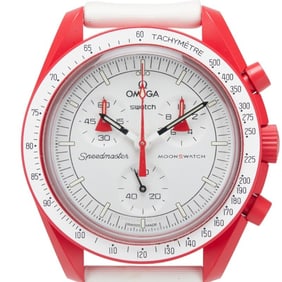 OMEGA x Swatch MoonSwatch Mission to Mars Watch SO33R100 Quartz White Dial Ceramic Nylon Men's