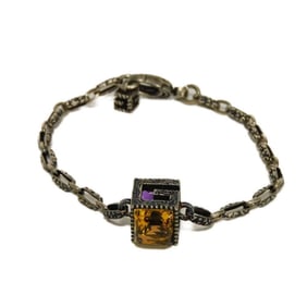 Gucci G Cube Crystal 17 Square Bracelet with Smoked Finish, Rhinestones, and Arabesque Design in