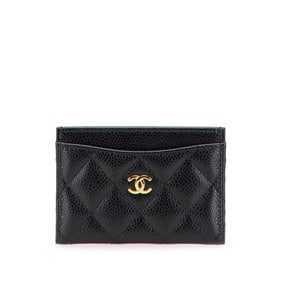 CHANEL Matelasse Coco Mark Gold Hardware Classic Card Case AP4472 Black Caviar Leather Women's