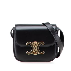 Celine Triomphe Mini Shoulder Bag in Black Leather for Women