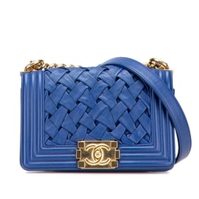 Chanel Coco Mark Boy 20 Crossbody Chain Shoulder Bag Blue Leather Women's CHANEL