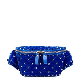 Valentino Rockstud Waist Bag in Blue Velvet and Leather for Women