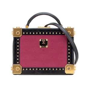 MCM Visetos Logogram Trunk Bag, 2-Way Shoulder Bag in Purple and Black Leather, Women's