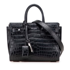 Saint Laurent Sac de Jour Nano Crocodile Embossed Shoulder Bag/Handbag, 2-Way, Black Leather,
