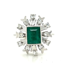 Art Deco Platinum Diamond Emerald Ring