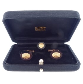 Vintage K Uyeda 14K Gold & Onyx Cufflinks and Tie Pin