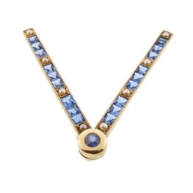14K Gold Sapphire Pearl World War ll "V" Victory Pin
