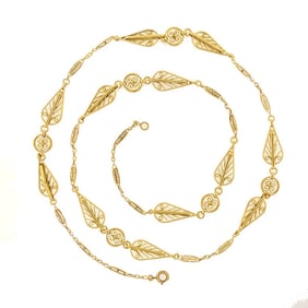 Victorian French 18K Gold Fancy Link Long Chain Necklace