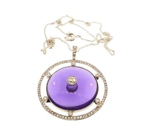 Edwardian Platinum, Diamond & Amethyst Pendant