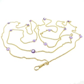 Edwardian 14K Gold & Amethyst Long Guard Chain