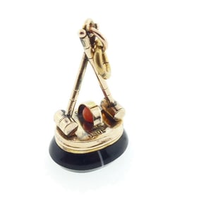 English 10K Gold, Banded Agate & Coral Croquet Watch Fob