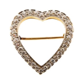 Edwardian 14K Gold & Diamond Heart Brooch