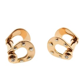 French 18K Gold & Diamond Snaffle Stirrup Cufflinks