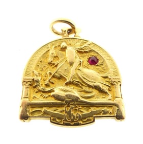 French 18K Gold & Ruby Saint George Pendant