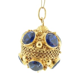 Etruscan Style 18K Gold & Blue Topaz Pendant Charm Secret Compartment