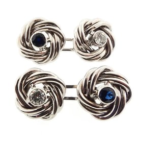 Vintage Platinum, Diamond & Sapphire Knot Cufflinks