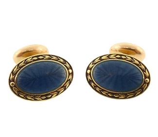 Victorian Carter Gough 14K Gold & Blue Enamel Cufflinks