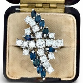 Sapphire And Diamond 18K White Gold Cluster Ring